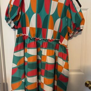 Green and Orange Puff Sleeve Dress